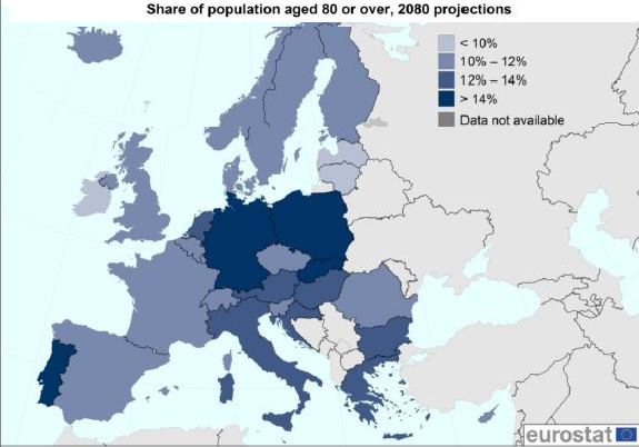 1 de cada 8 personas en la Unión Europea podría tener más de 80 años en 2080